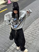 [UNISEX] ウールナッピングフラワーオーバーサイズフィットスウェットシャツ