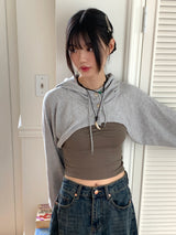 Lots Snap Button Waffle Layered Hooded Bolero