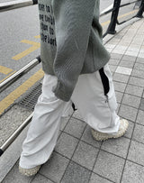 カラーリングジッパーワイドストリングパンツ
