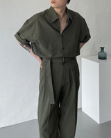 リネンベルトワイドスラックス / ECT linen belt wide slacks (4 colors)