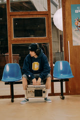 ミックスCワッペンパーカ・ネイビー［ユニセックス］/ Mix C Patch Unisex Vintage Navy Hoodie