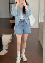薄手フィットカットカプリスリットデニムパンツ(2color)