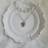 Heart Locket Layered Pearl Choker Necklace - Silver ver.
