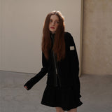 Black Leather Block Zip-up