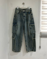 Strap carpenter cargo denim pants