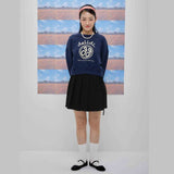 Cheerful logo short sweat shirt (navy) (6684429647990)