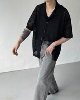 SIメッシュショートスリーブシャツカーディガン / SI mesh short-sleeved shirt cardigan (2 colors)