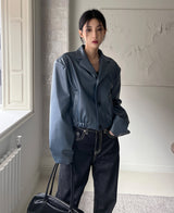 （UNISEX）グリッツボタンクロップレザーブルゾン