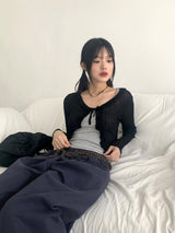 Lityu Trans-season frill strap see-through long-sleeved cardigan