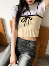 シースカラーレイヤードリボンニットシャツ / Sheath Color Layered Ribbon Knit Shirt