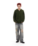 NET KNIT HOOD ZIP-UP (OLIVE)