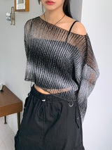 Wooseon tie-dye printing gradient crop long-sleeved knit