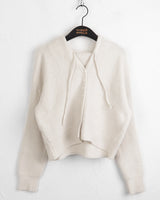 Laini button crop long sleeve hoodie knit cardigan