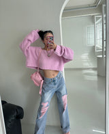 Pink Damage Wide Jeans