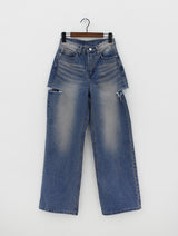 カッティングワイドミディアムブルーパンツ / Cutting Wide Medium Blue Pants