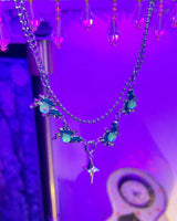 Green clear crystal layered necklace
