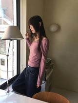 GtelヴィンテージストライプディープUネック長袖Tシャツ