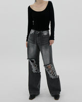 グランジワイドパンツ/no.1859 Grunge Black Blue Wide Pants
