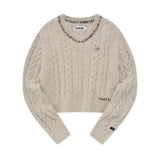 CHERRY V-NECK CROP CABLE KNIT [OATMEAL]