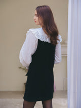 V-NECK TWEED ONEPIECE_BLACK (6638374715510)