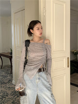 バウアオフショルダー長袖Tシャツ