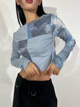 Printed patch long sleeve knit