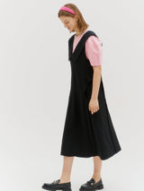 カラーポイントレイヤードドレス/Collar point layered dress - Black