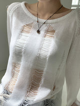 ジュープボートネックダメージサマー長袖ニット / Jupe boat neck damage summer long sleeve knit