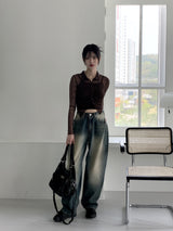 ルーティングウェーブシースルークロップ長袖ブラウス / Rooting wave see-through cropped long-sleeved blouse
