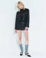 フォーレザーローライズミニスカート / Faux-Leather Low Rise Mini Skirt _ Black
