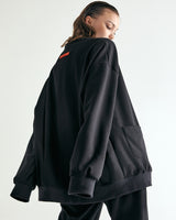 UNISEX LABEL POINT SOFT SWEAT CARDIGAN W - BLACK (6636052250742)