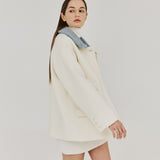 ヘリングボーンハイネックハーフコート / HERRINGBONE HIGH-NECK HALF COAT (IVORY)