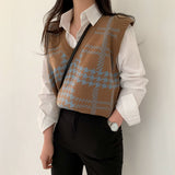 Houndstooth V-Neck Knit Vest