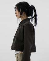 クラシックレザークロップドブルゾンジャケット / Classic leather cropped blouson jacket