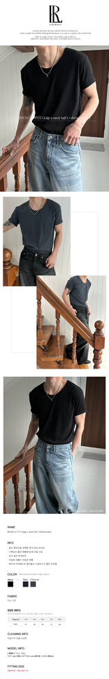 [MUSCLE FIT] Golgi u neck half t-shirts(4color)