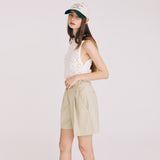 ツーボタンピンタックウールショーツ / TWO BUTTON PINTUCK WOOL SHORTS (KAHKI)