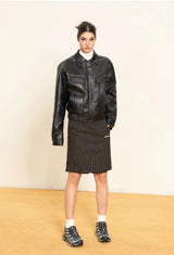 レザーボンバージャケット / Ariseism PU Leather Bomber Jacket