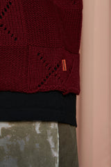 BUTTON ARGYLE KNIT JACKET / WINE