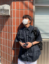 リネンウェスタンデニムハーフシャツ
