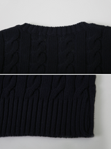 [S-L] Vネックケーブルコットンニット (11color)