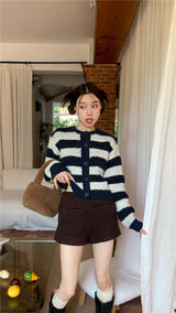 ストライプウールニットカーディガン/striped wool knit cardigan