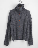 Robe collar high-neck loose fit twist knit long sleeve cardigan