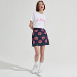 Rose pattern Mini Skirt [Navy] (6679674847350)