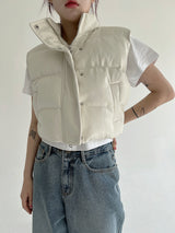 クロップレザーパッデッドベスト/Crop Leather Padded Vest (2color)
