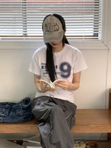 ドップラーナンバーナインレタリングセミクロップ半袖Tシャツ/Doppler Number Nine Lettering Semi-cropped Short Sleeve T-shirt