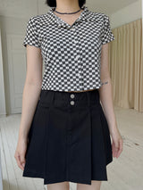 チェッカーボードクロップカラーTシャツ / Checkerboard Crop Collar T-shirt (3color)
