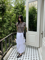 Picto layered shoulder split short sleeve T-shirt