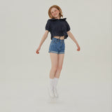 ラッフルカラークロップブラウス / RUFFLE COLLAR CROP BLOUSE_NAVY