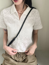 Aset Crochet Punching Lace Collar Cropped Half-Sleeved Shirt