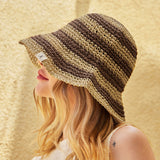 Stripe paper bucket hat Brown